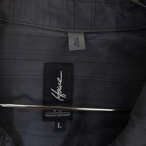 Howe Shirt Mens Large Gray Striped Short Sleeve Cuban Collar Button Up Casual - Picture 7 of 10